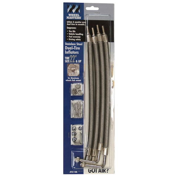 Wheel Masters Wheel Masters 8110A Stainless Steel Hose Extenders 22" Aluminum Wheels - 4 Hose Kit, Hub Hole Mount 8110A - main